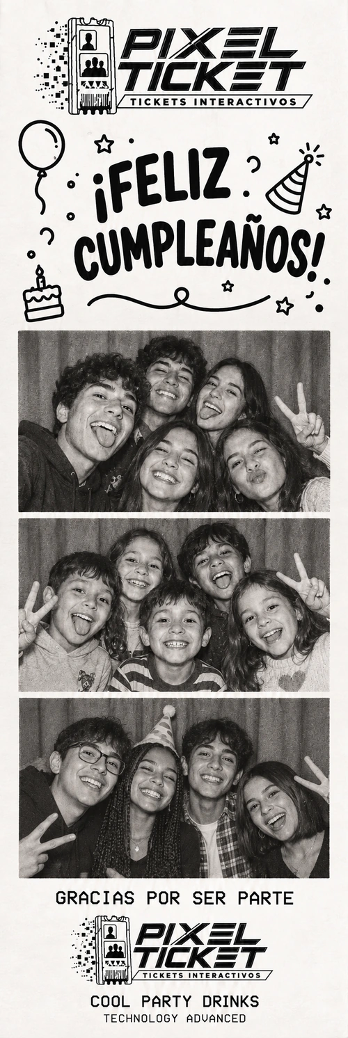 Tira de ejemplo de feliz cumpleaños con fotografías y arte original