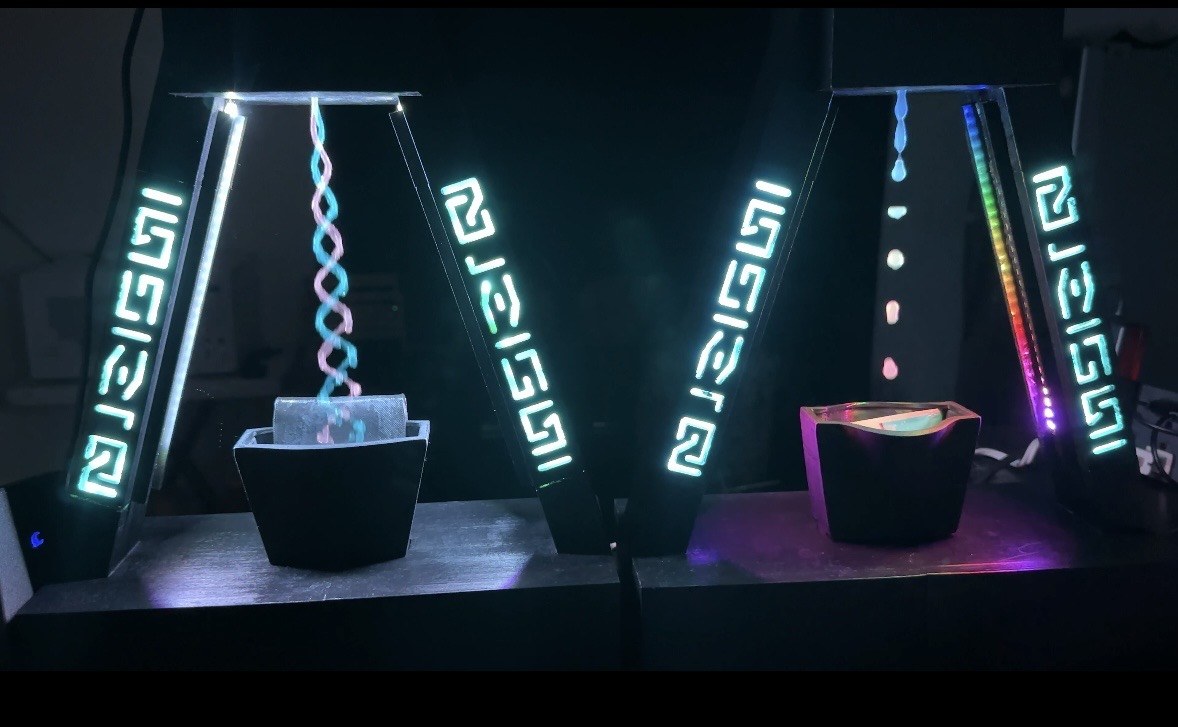 Bebidas antigravedad con agua suspendida y portal luminoso