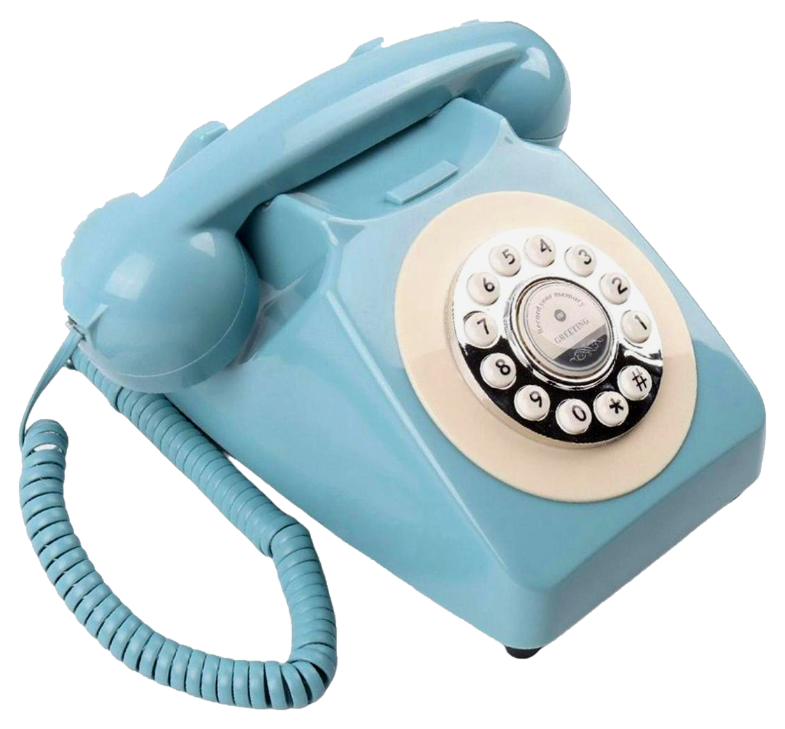 Teléfono azul grabador de mensajes CoolpartyRinng sin fondo blanco